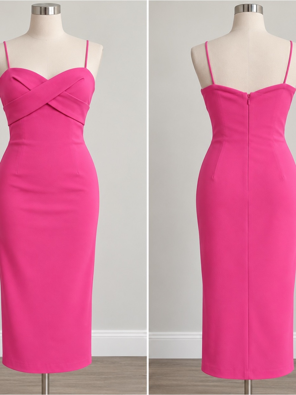 Love By Design Hot Pink Midi Dress with Spaghetti Straps